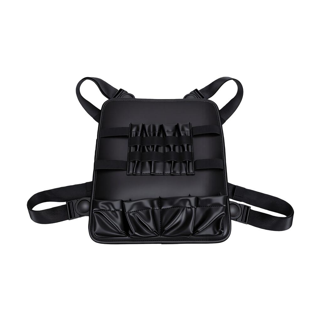 Barber Vest Pouch PU Leather Multiple Compartments Adjustable Shoulder Strap Hairdresser Scissor Bag 32.5x28cm