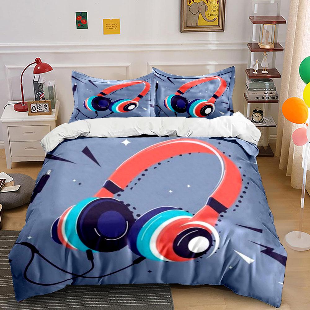"Colorful Headphone Set for Music" Soft Skin-Friendly Bedding Set Includes 1 Duvet Cover And 2 Pillowcase Gift