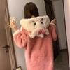 Womens Cute Marie Cat Coral Fleece Robe Winter Thick Warm Home Sleepwear Nightdress