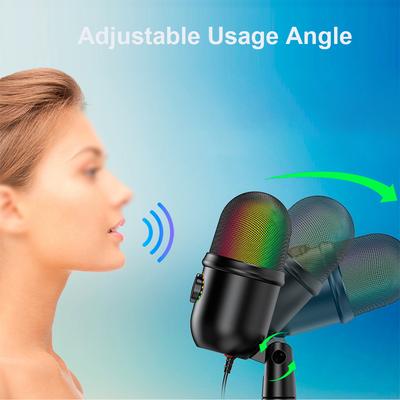 RGB Condenser Microphone Cardioid USB Mic with Colorful Lighting Effect One Button Mute Real Time Monitoring with