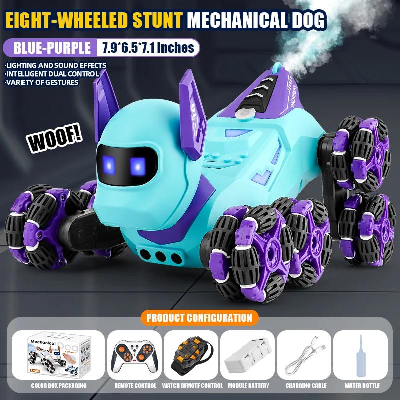 Non-Toxic Eight Wheel Stunt Rc Robot Dog Car Toy 2.4G Radio Remote Control Cars With Music Stunt Spray Electric Toy For Children Kids Gift