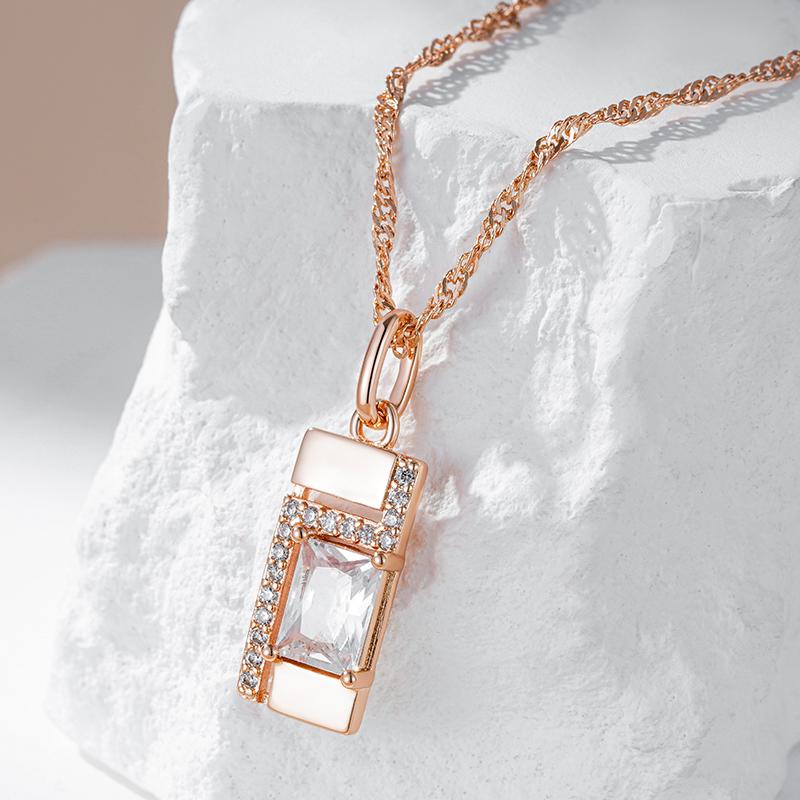 Classic Square Pendant Necklace For Women  Rose Gold Color With Natural Zircon Accessories Simple Pendant Daily Jewelry