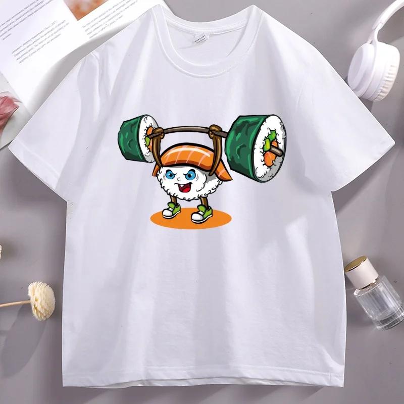 Sushi Weight Lifting Tshirt Men Japanese Food Gym T-shirt Casual Cotton Short Sleeve O-neck T Shirt Comfortable Clothes