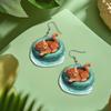 Cute Kitten Acrylic Earrings - 2D Flat Animal Design with Creative Cool Cat Swimming Ring