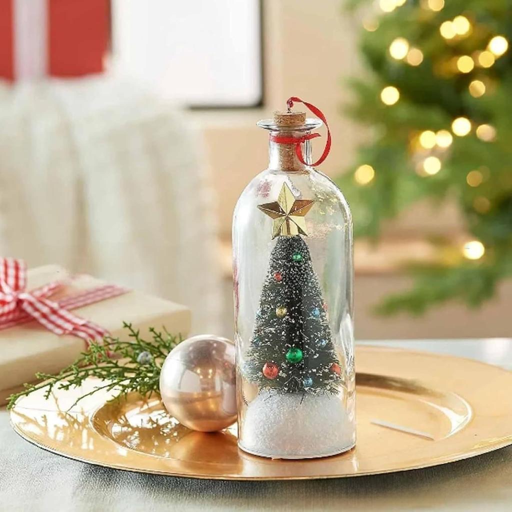 Message in a Bottle Christmas Tree Ornament with Recording Light-Up, Green Pink Blue Gold, 2-Pack and 3-Piece Pearl Foam Set, Bulk