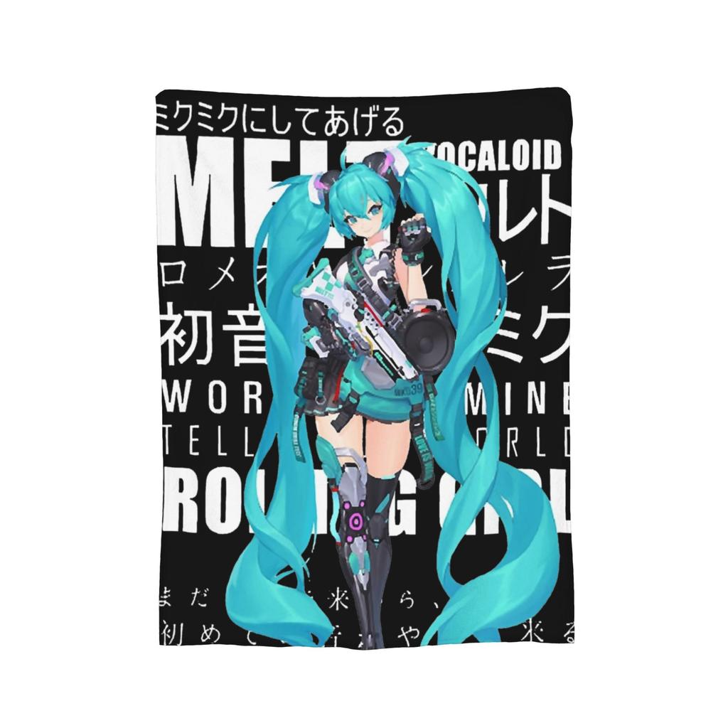 Hatsunes Mikus Vocaloid Blankets Anime Style Flannel Novelty Breathable Throw Blankets for Chair Covering Sofa Autumn/Winter,