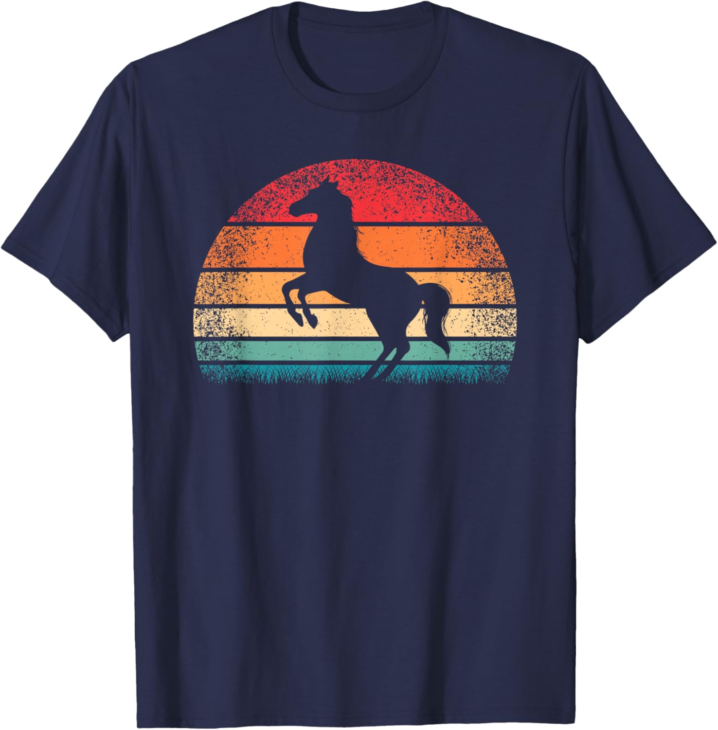 

Retro Rearing Horse Sunset Vintage Graphic T-Shirt Breathable Casual Short Sleeve Tee 4XL