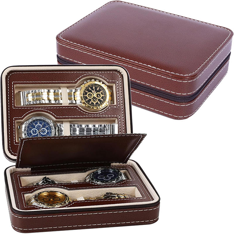 New Travel Dustproof Embedded Watch Box Zipper Portable PU Leather Storage Case Watch Display Box For Trips And Gifts