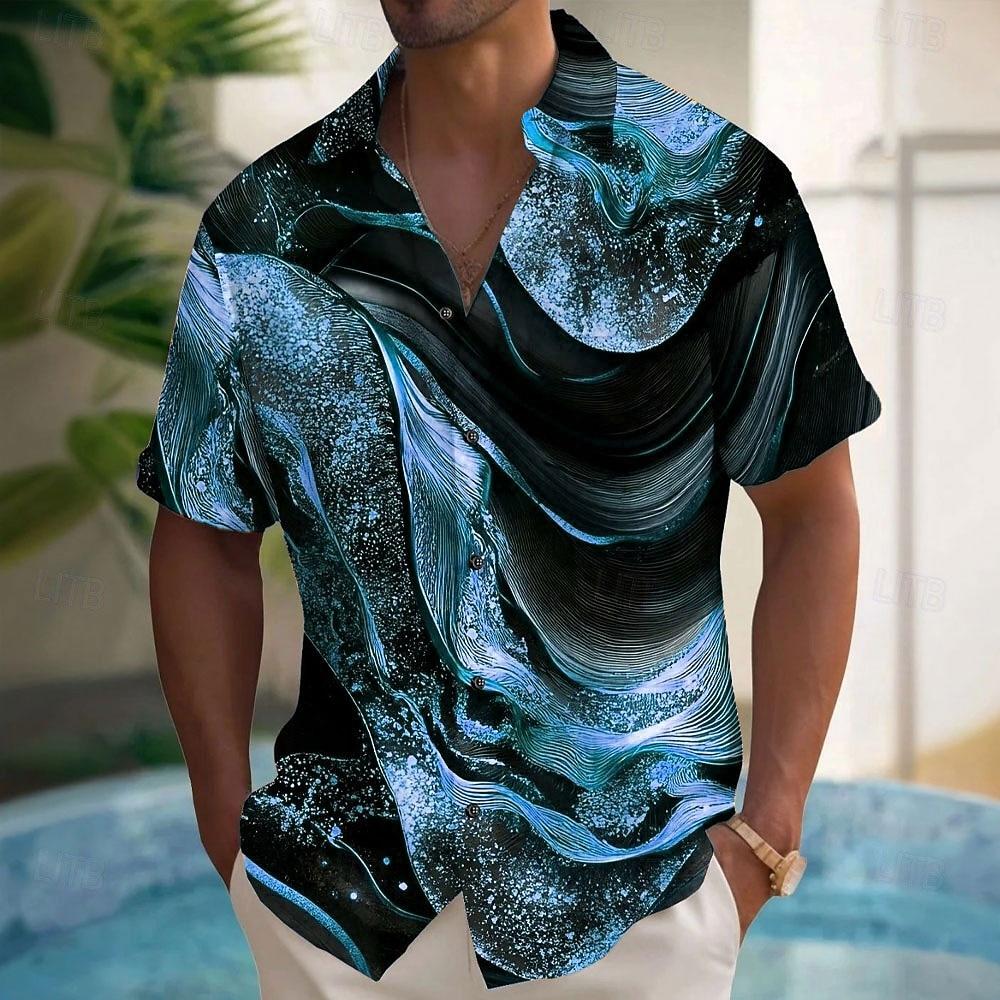 Herren Luxus Abstrakt Marmor Hemd Button-Up Hemd Kurzarm Mode Lässig Urlaub Feiertag Streetwear