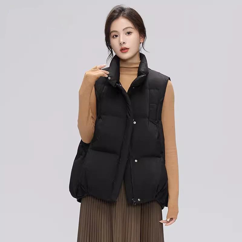Down vest women's 2024 winter new lightweight stand-up collar design feels warm and wears white duck down vest tide