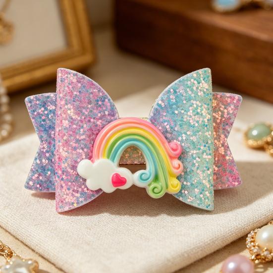 Girl Hairpin Three-Dimensional Bow Shape Rainbow Gradient Color Glitter Hair Clip Side Bangs Party Hair Accessory