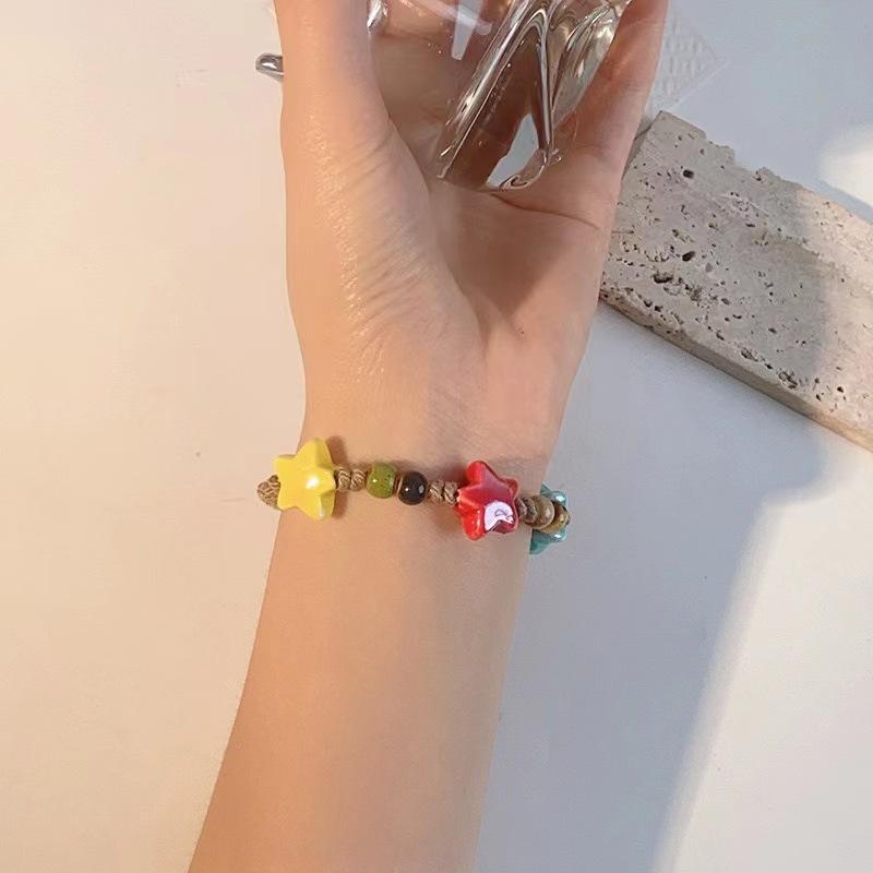 Pastel Color Unique Ceramic Beaded Bracelet With Star Designs Women For