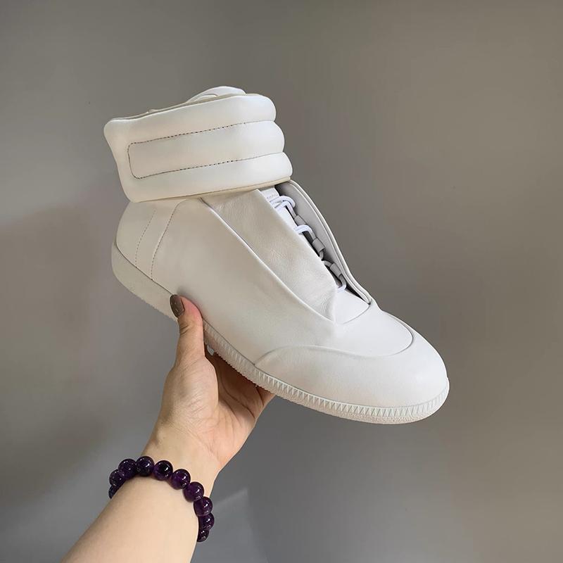 Unisex Buty Wysokie ze Skóry Naturalnej Męskie Sznurowane Buty do Chodzenia Płaskie Codzienne Buty Sportowe Zapięcie na Rzepy Buty na Kostkę Outdoor