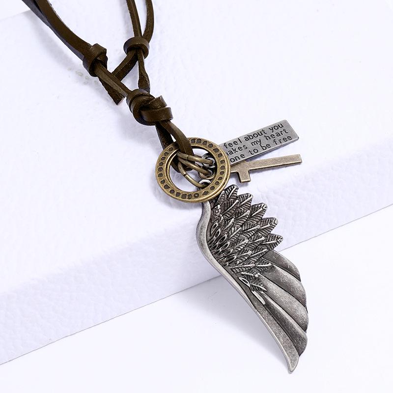 Alloy Two-Circle Pendant Necklace with Genuine Leather Cowhide Cord
