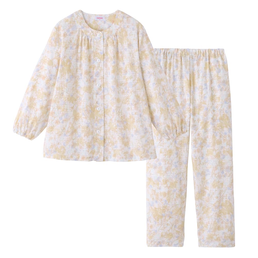 

long sleeves and pants elastic holes in sleeves and leg sweat quick mini sky feather cream [Gunze] Women s pajamas, (with openings), 100% cotton, вершковий