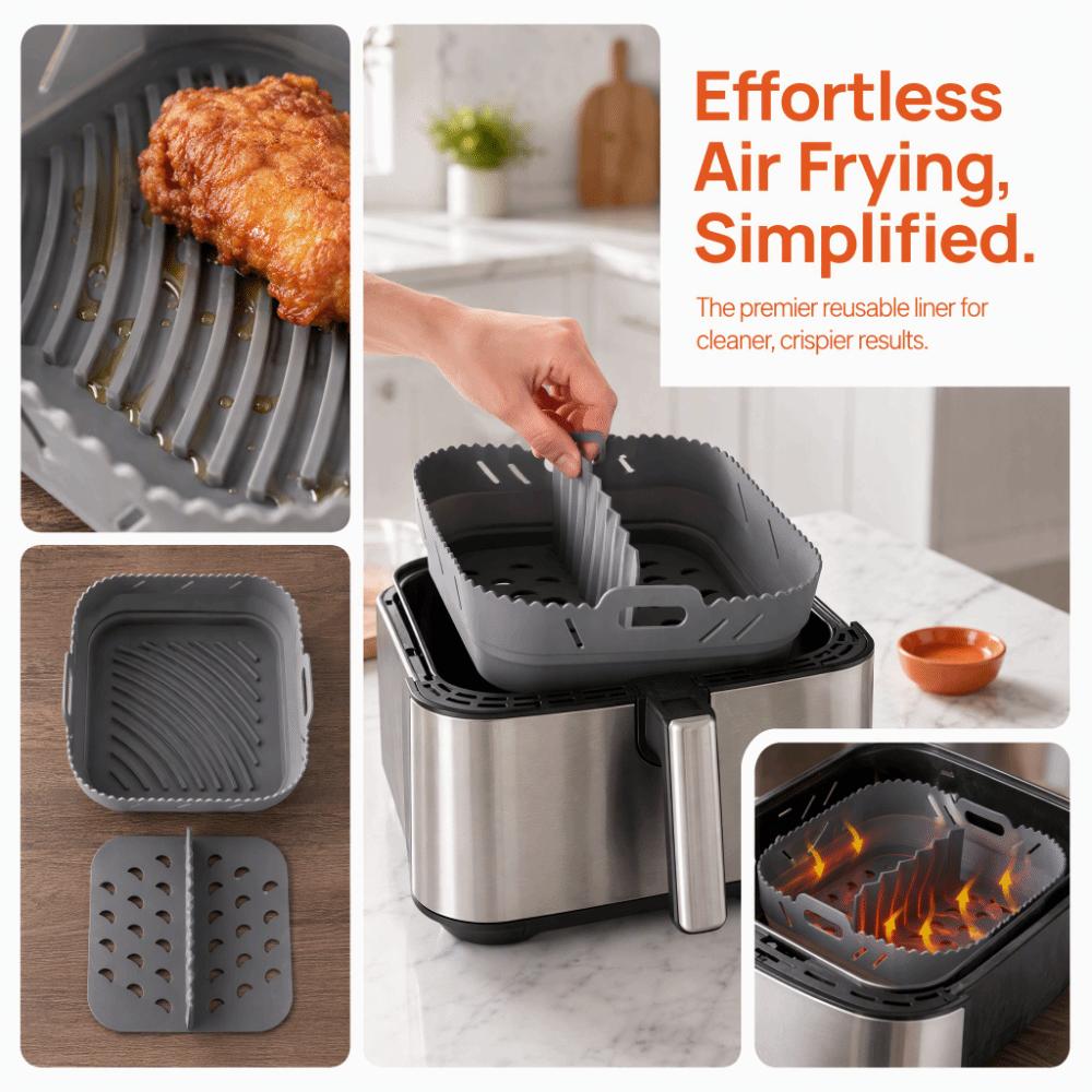 With Divider Silicone Baking Pan Square Shape Air Fryer Pan Durable Air Fryer Liner  Air Fryers