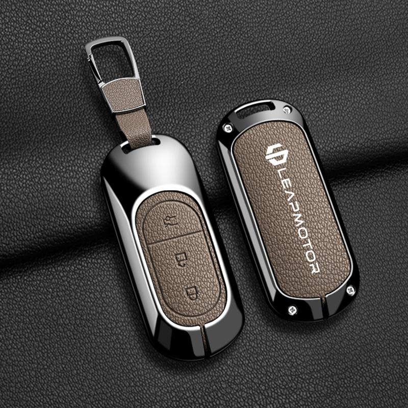 BFM1 Car Remote Key Case Cover For Leapmotor C16 C11 C10 C01 B10 T03 S01 Type Zinc Alloy Leather Protector Auto Keychain Accessories