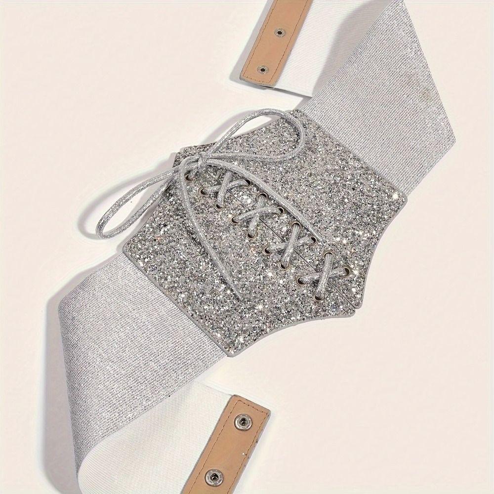 Elastic Gold Cummerbunds Shinny Blingbling Corset Belt Luxury Leopard Print Waistband Dress