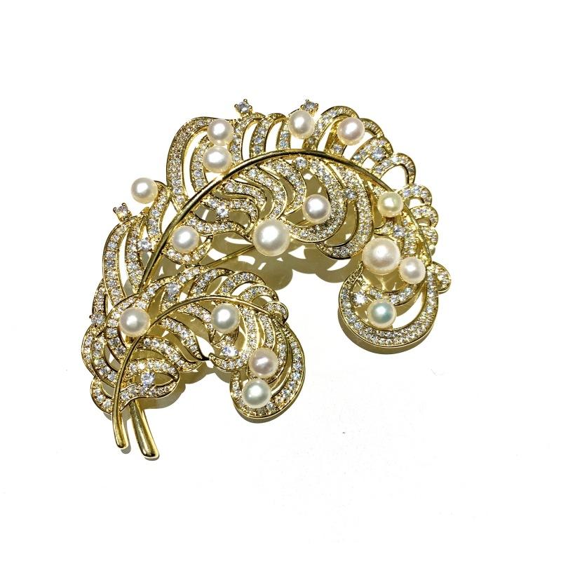 Natural Pearl Feather Brooch