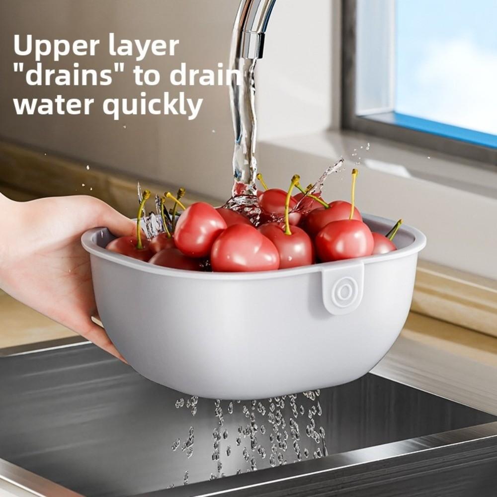 Double Layer Fruit Drain Basket Large Capacity Household Dried Fruit Container with Drain Tray Multifunctional Fruit Box