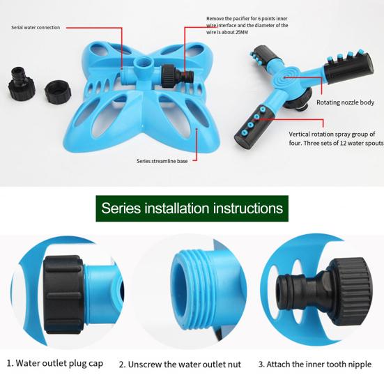 360-Degree Rotation Lawn Sprinkler with 3 Arm Leakproof Large Coverage Area Irrigation System Easy Assembly Automatic Water Sprinkler