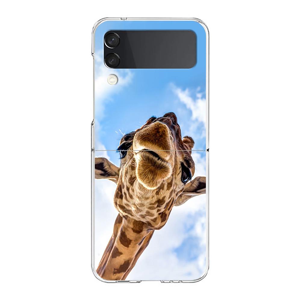 Giraffe Phone Case For Samsung Galaxy Z Flip 3 4 5 Hard Folding Clear PC Bumper For Samsung Z Flip3 Transparent Back Cover