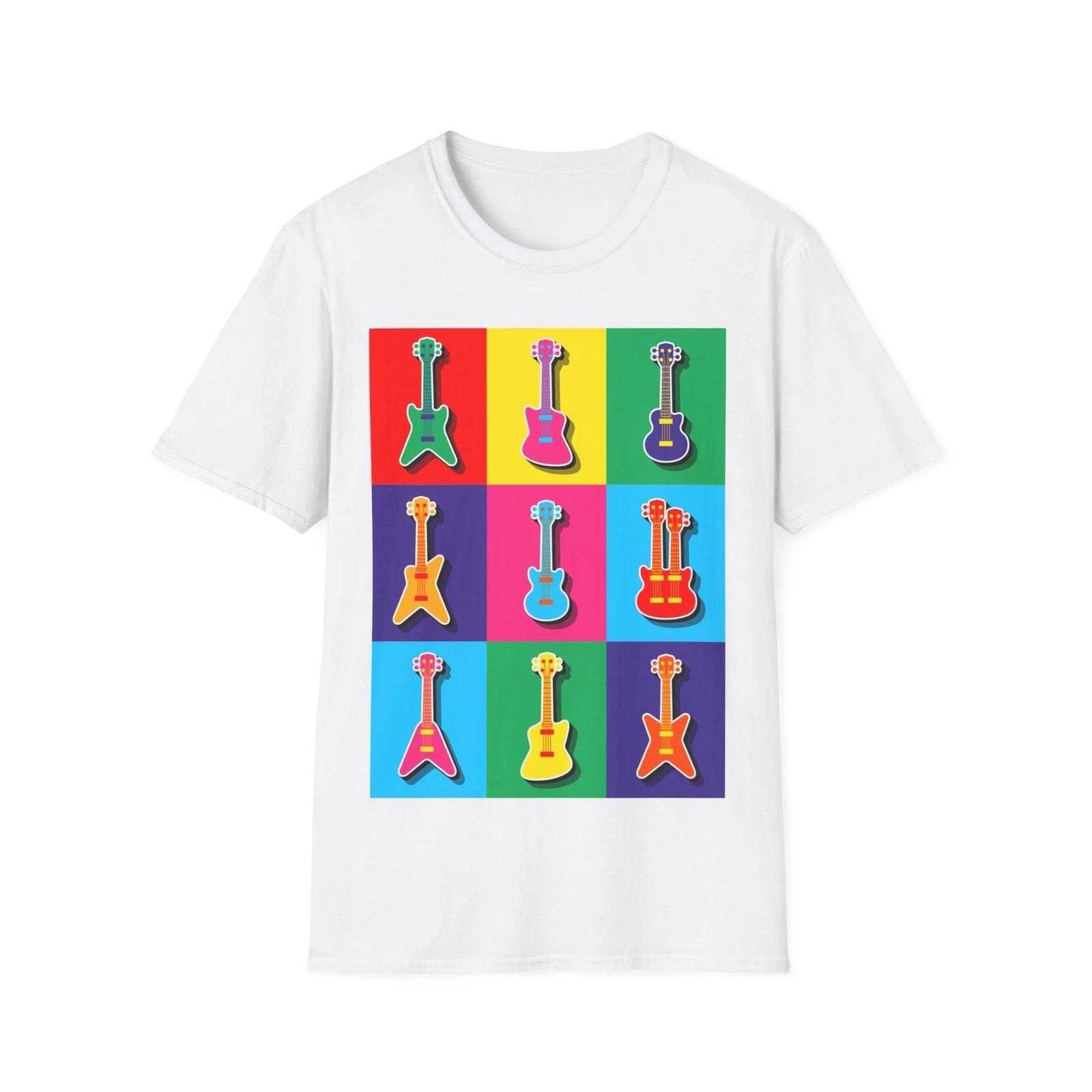 Pop Art Guitar T-Shirt, Graphic Rock and Metal Music Tee, Regular Fit Top S