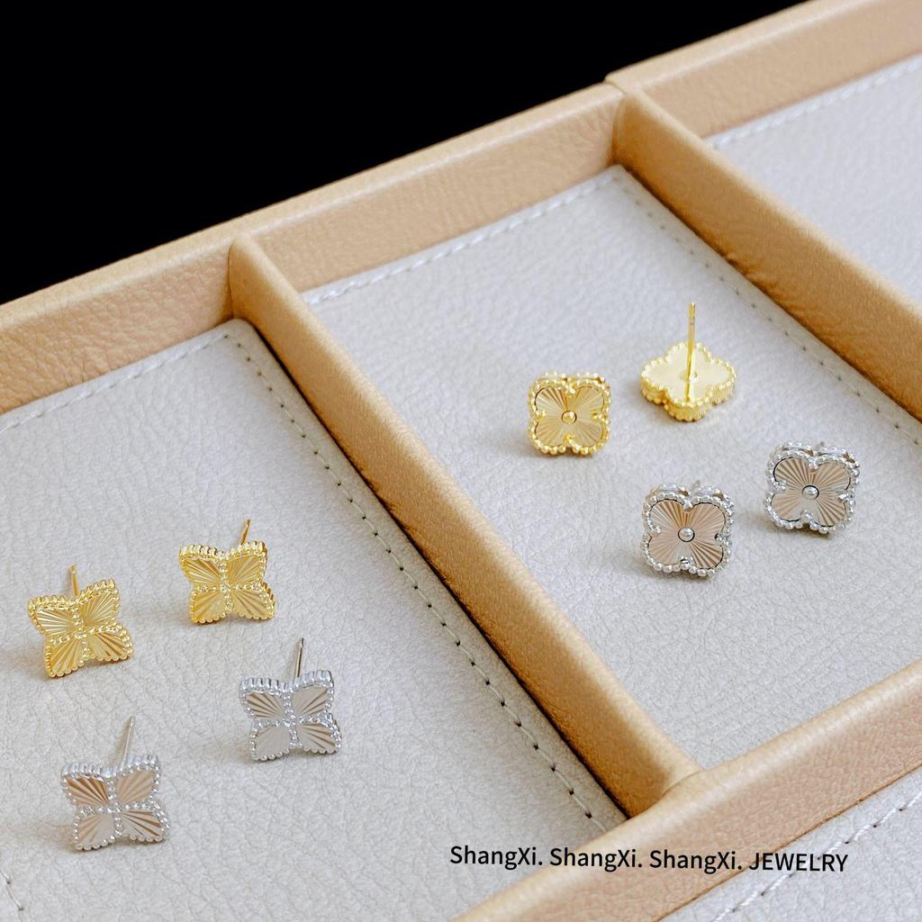 Versatile Four-Leaf Clover Stud Earrings, s925 Silver Needle, Chic Design for Women