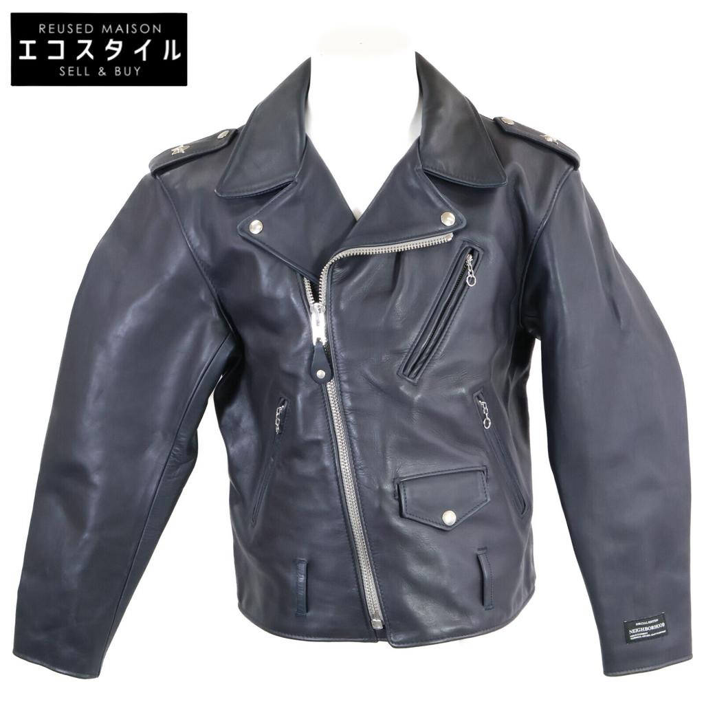 SCHOTT ×NEIGHBORHOODxKostas Seremetis 149UN ONE STAR/One Star Cowhide Back Graphic Double Rider Jacket Jacket 38 NavyUsed