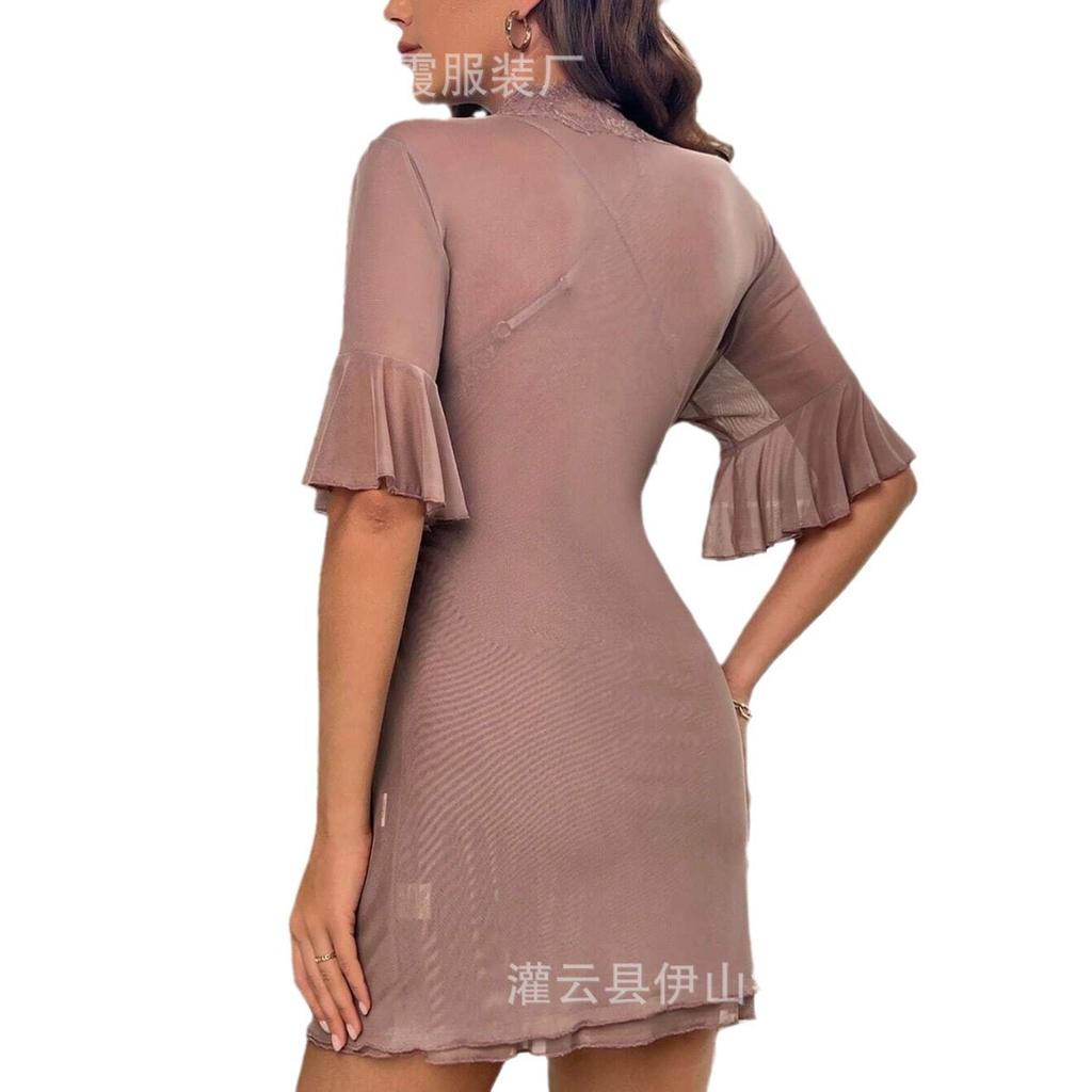 Sexy women's sexy lingerie, uniform seduction lace bow loungewear see-through