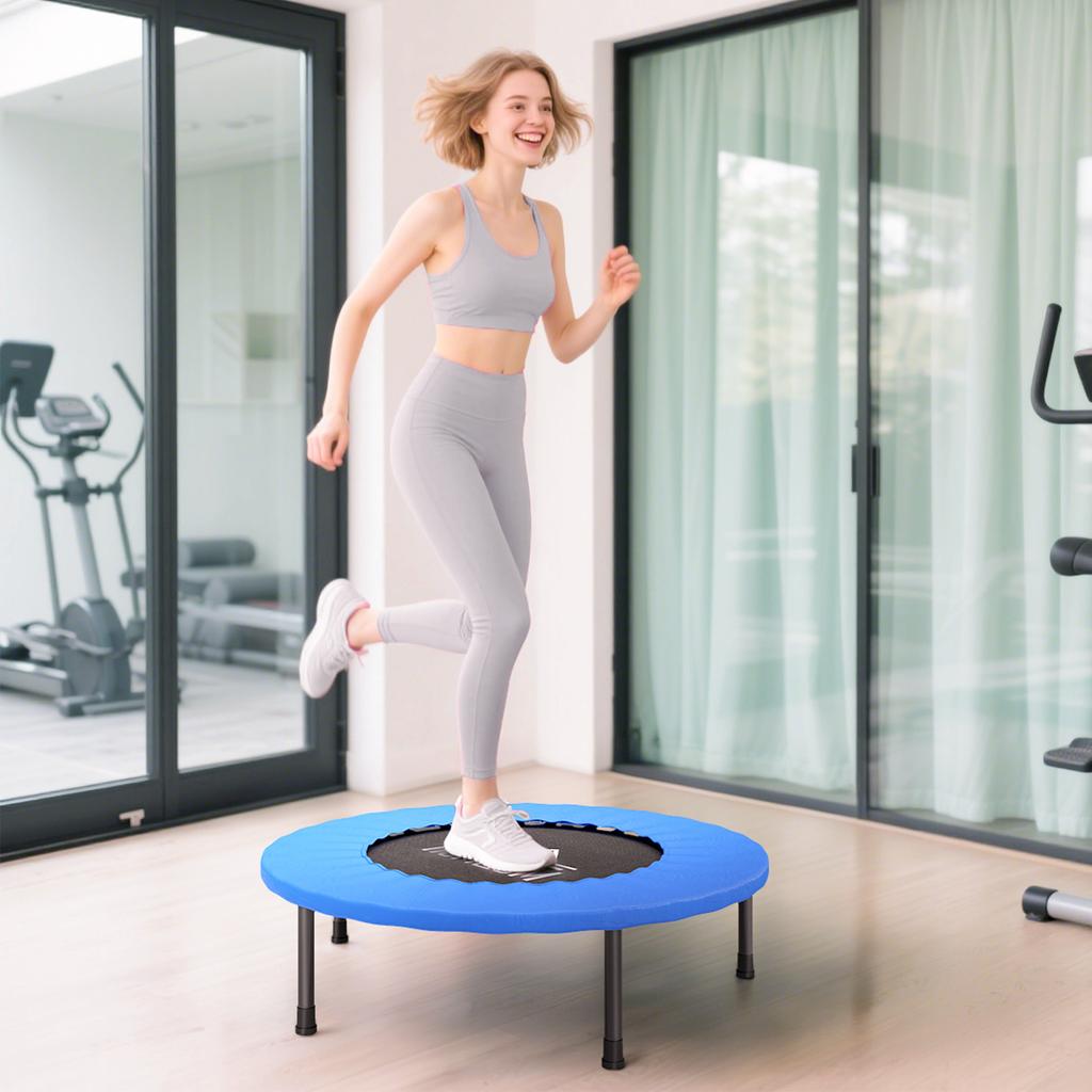 Mini fitness trampoline, exercise trampoline with non-slip feet, 100 kg load, diameter 81 x 22.5 cm, blue and black