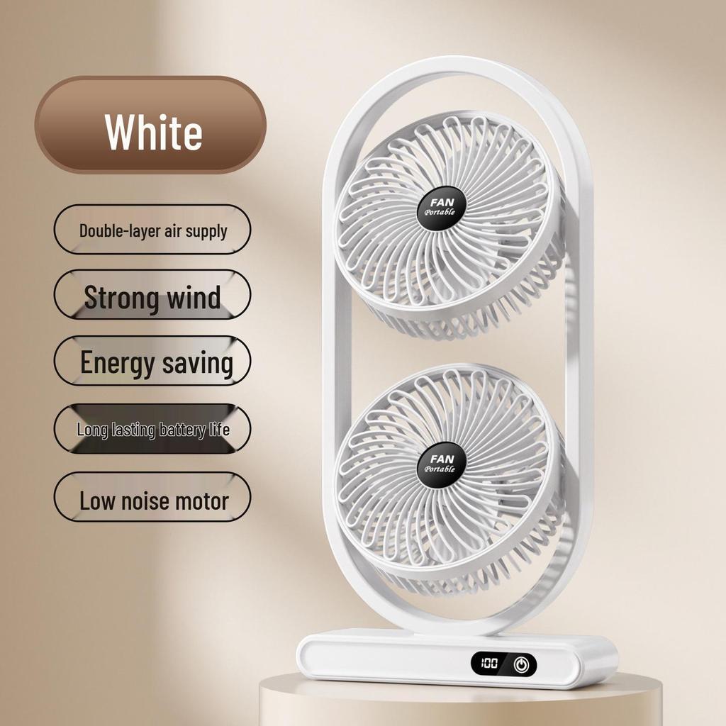 High-Power Dual-Head Desktop Circulation Fan with USB Display for Home, Office, and Camping