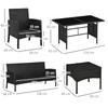 5 Seater Rattan Garden Furniture Set, 6 Piece Garden Sofa Set, Armchairs, 3-Seater Sofa, Footstools, Glass Dining Table, Cushions