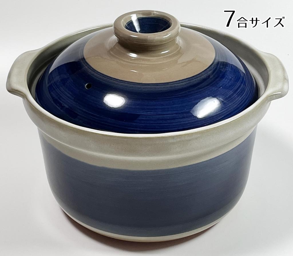 Water-repellent ceramic-coated earthenware pot, Mishima earthenware, made in Japan by Uchiyama Seito, Banko ware (blue, 7-cup capacity)