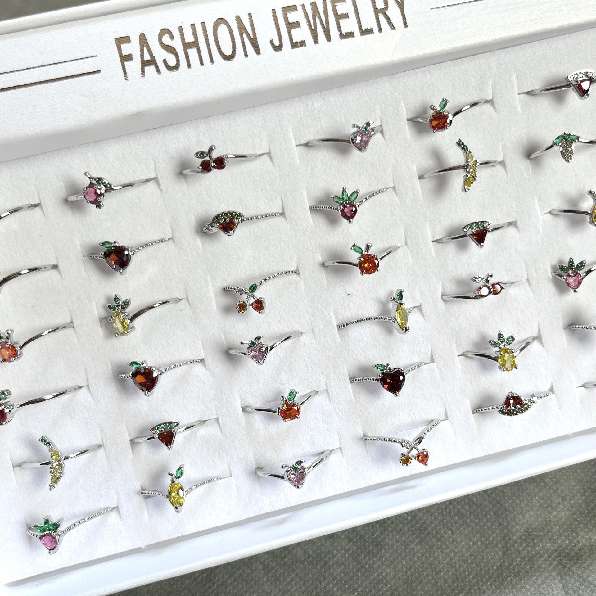 10Pcs Vintage open adjustable gemstone fruit-shaped ring exquisite finger ring