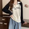 Wind Shot Cotton Hooded Sweater Women's Outfit Autumn and Winter Shoulder Splicing Niche Long Sleeve Top Women's Jacket