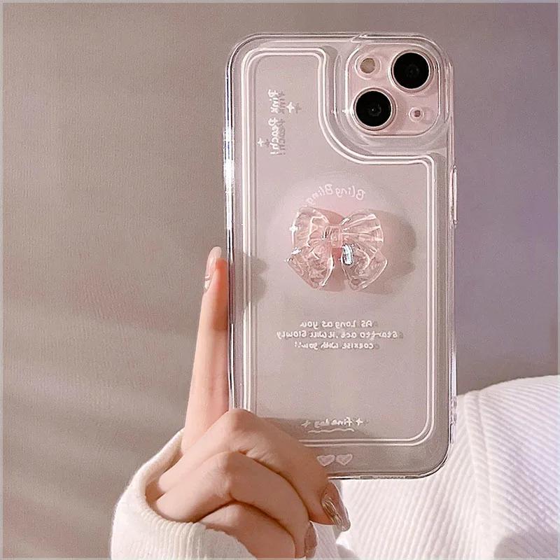 For Samsung Galaxy S26 S25 S24 Ultra S23 S22 S21 FE A55 5G A54 A53 A52 A15 A35 A14 A34 Case Korean 3D Bow Clear Soft Clear Cover