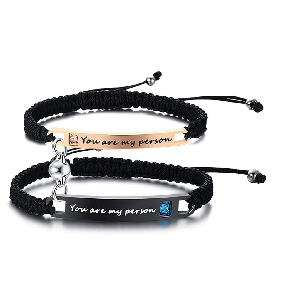 Stainless steel curved card couple set bracelet DIY lettering zircon inlaid love magnetic curved card couple bracelet