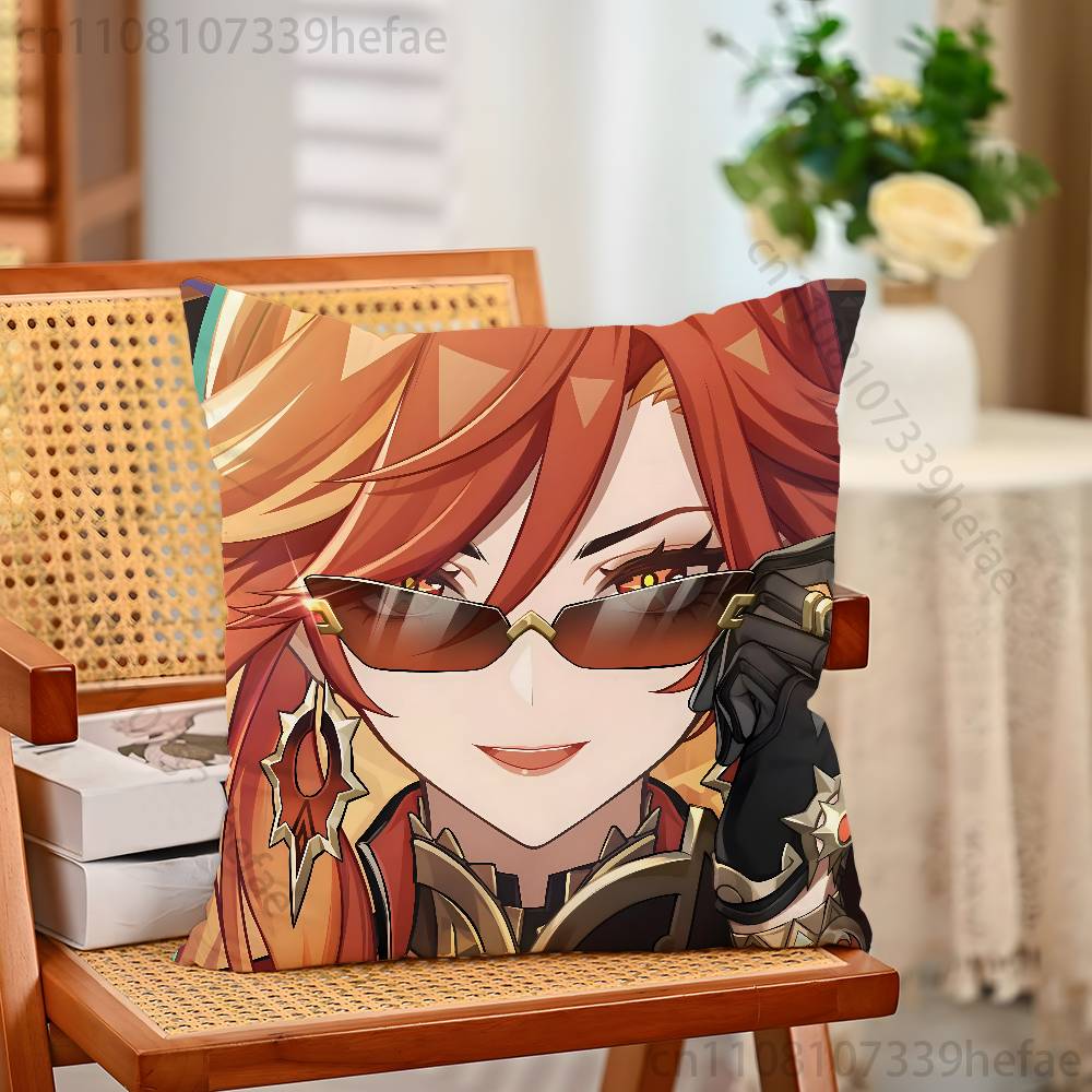Genshin Impact Mavuika Throw Pillow Case For 45x45cm55x55cm30x30cm For Home Bedroom Decoration And Protector