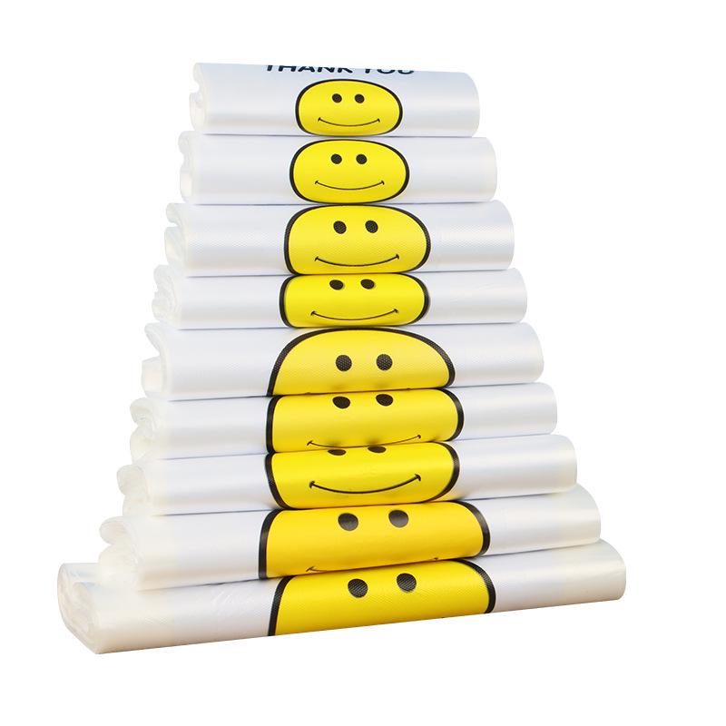 Thickened Transparent Smiley Face Plastic Takeout Bag - Convenient Commercial Packaging Handbag