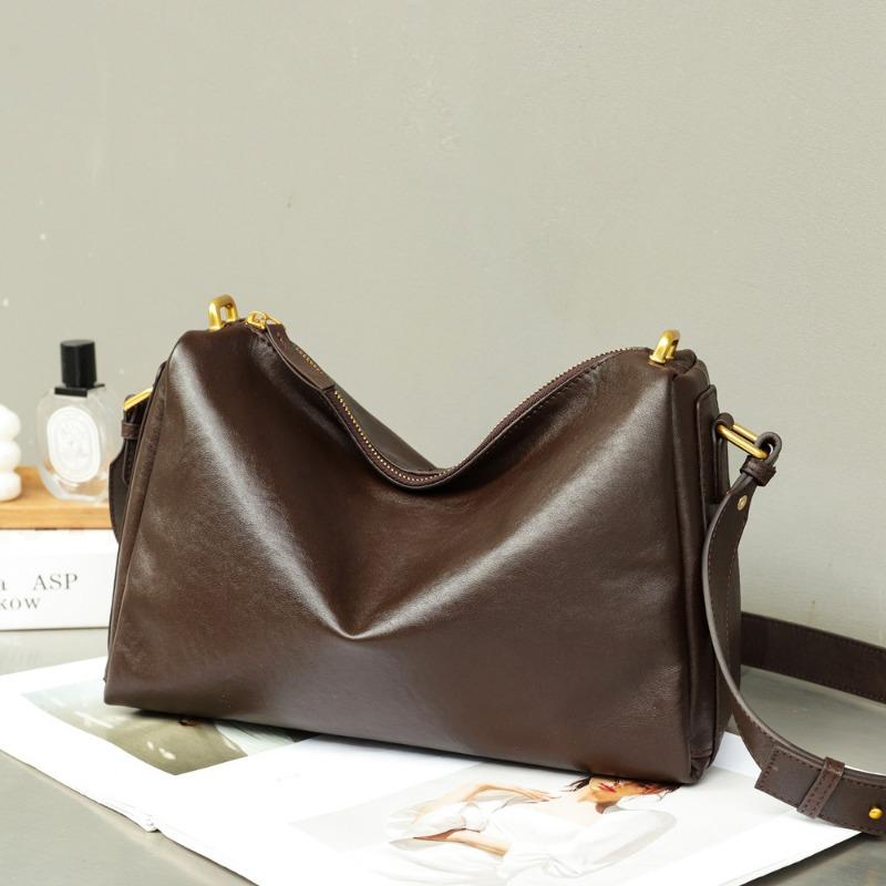 Fashion Vintage Genuine Leather Women's Top Layer Vegetable Tanned Cowhide Pillow Bag Women's Crossbody Handbag