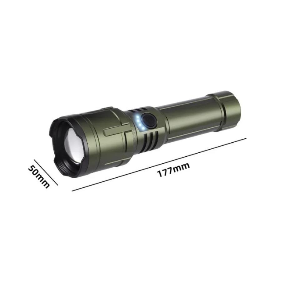 USB-C Rechargeable Tactical Flashlight with Flame Ignition Powerful LED Zoomable Torch for Outdoor Camping Adventure & Emergency