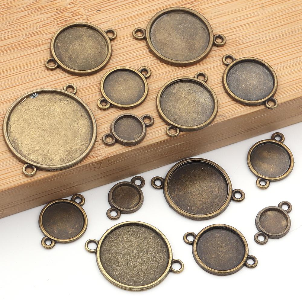10pcs 8/10/12/14/16/18/20/25mm Round Cabochon Base Double Hole Blank Bezel Trays For Jewelry Making DIY Necklace Accessories