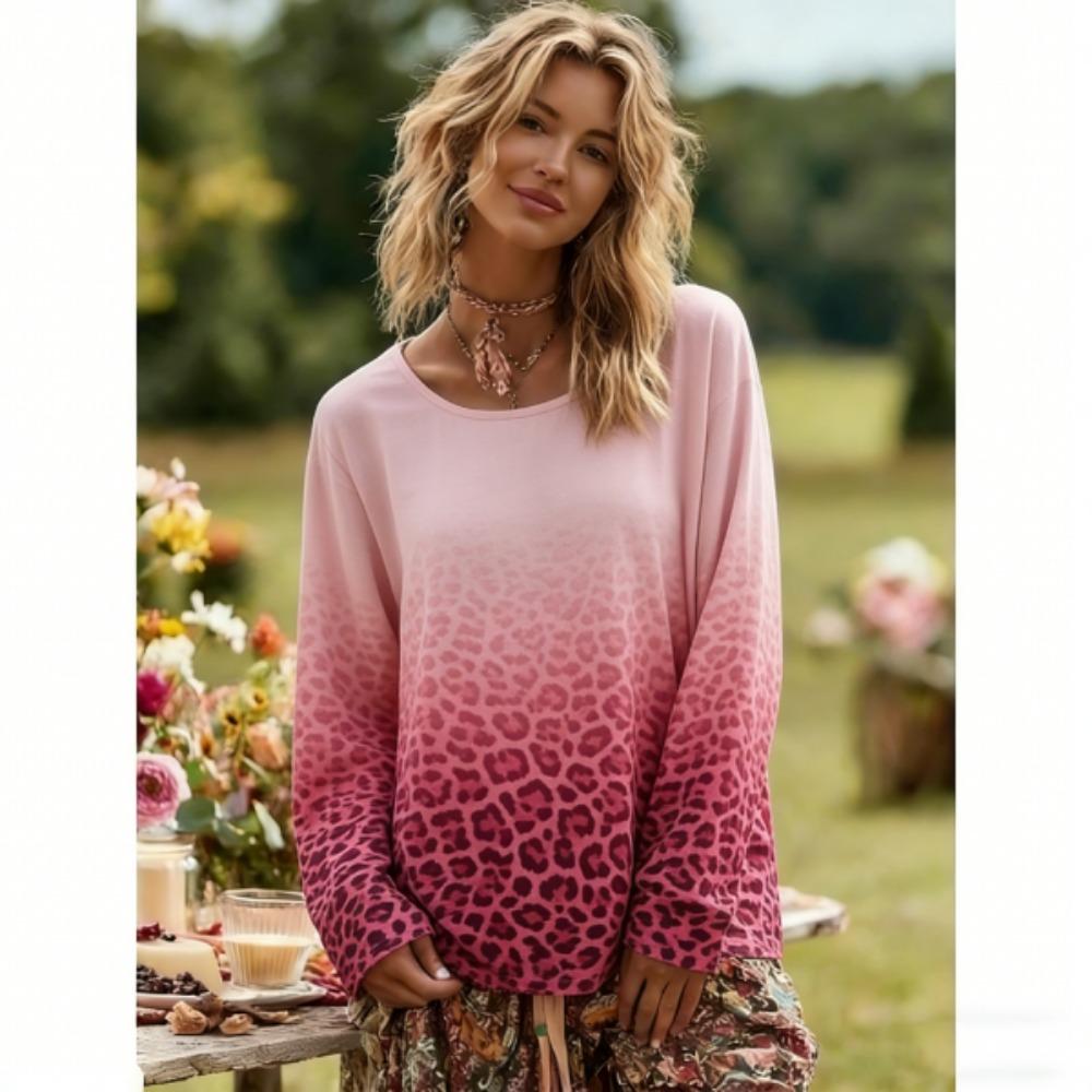 

Spring Europe America Fashion Leopard Print Pullover Comfortable Women Long Sleeve T-shirt Outdoor Oversized Tees Top S