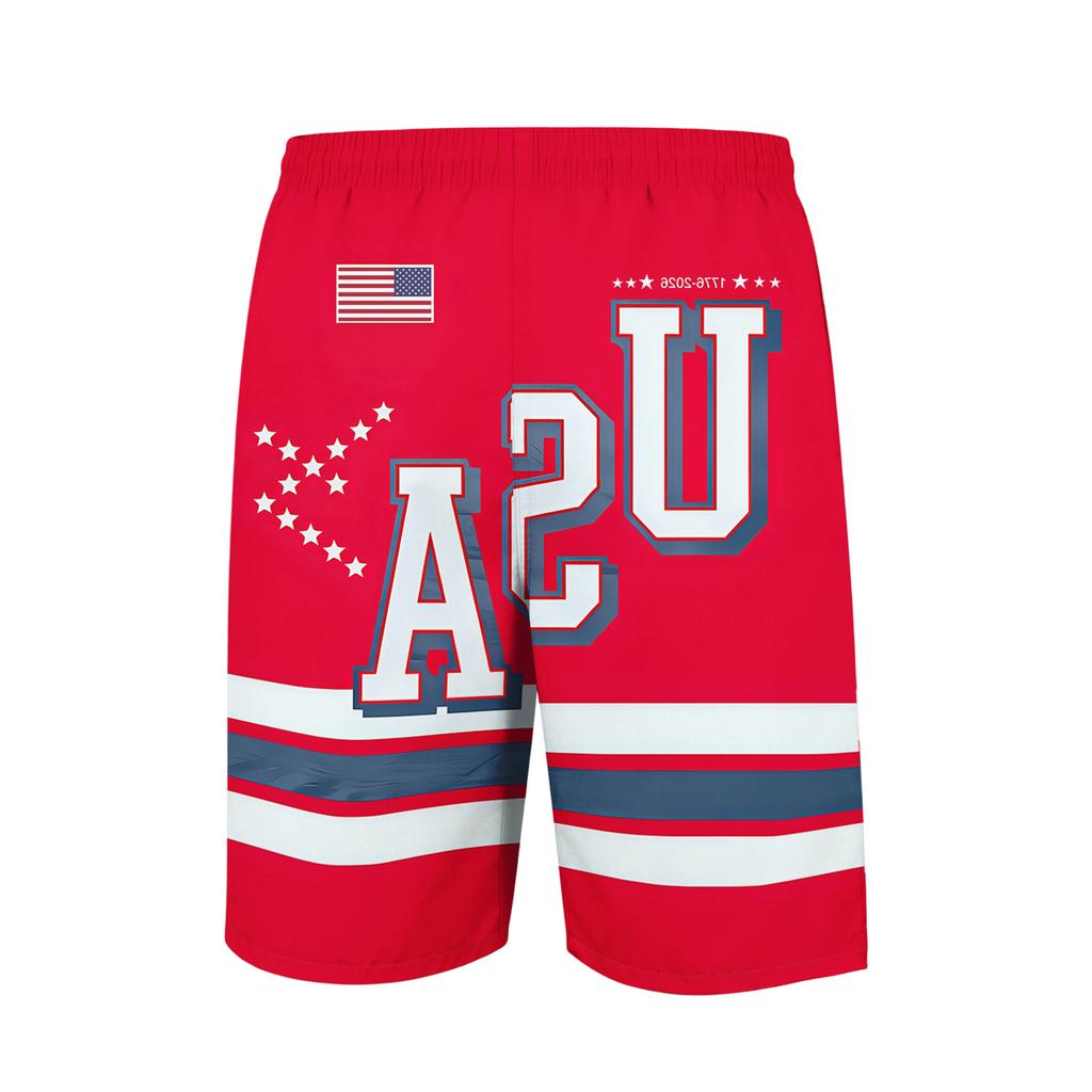 Men's Elastic Waist Shorts with USA Letter Print Star Pattern Lightweight Breathable Fabric for Daily Wear and Sports Activities