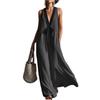 Women Deep V Neck Long Dress Sleeveless Patchwork Design Flowy Casual Elegant Maxi Dress for Daily Wear Beach Holiday