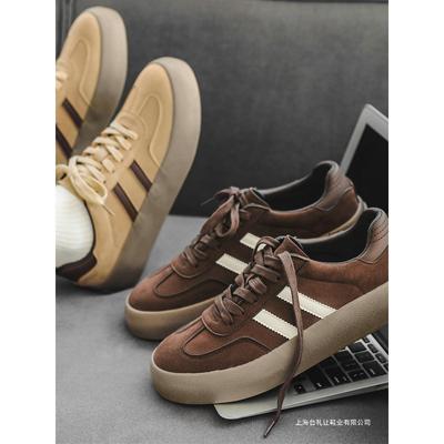 Nouvelles chaussures pour hommes rétro en cuir à plateforme décontractées marron niche bleu chaussures de planche pour hommes