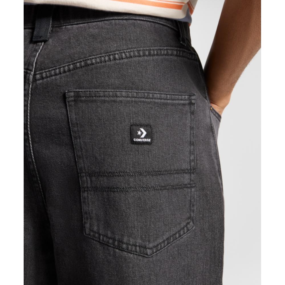 Converse Open Hem Baggy Denim Pants Washed Black 10026720 A01