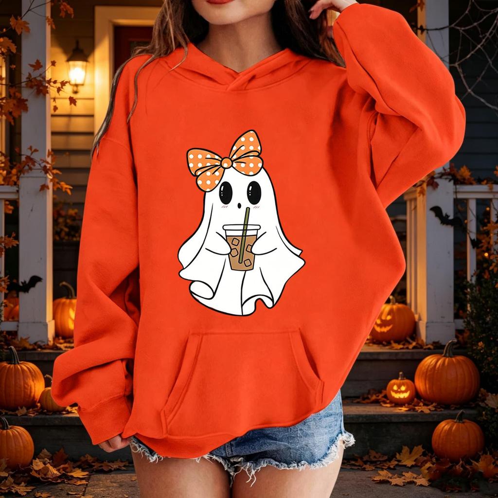 Kids Halloween Printed Hoodie, Loose Fit Casual Pullover for Boys Girls