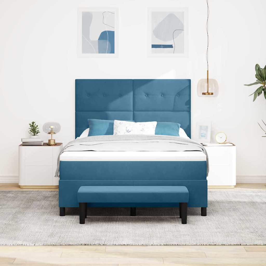 Box Spring Bed with Headboard Dark Blue 190 x 140 cm Velvet